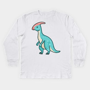 Cute blue parasaurolophus, dino, dinosaur Kids Long Sleeve T-Shirt